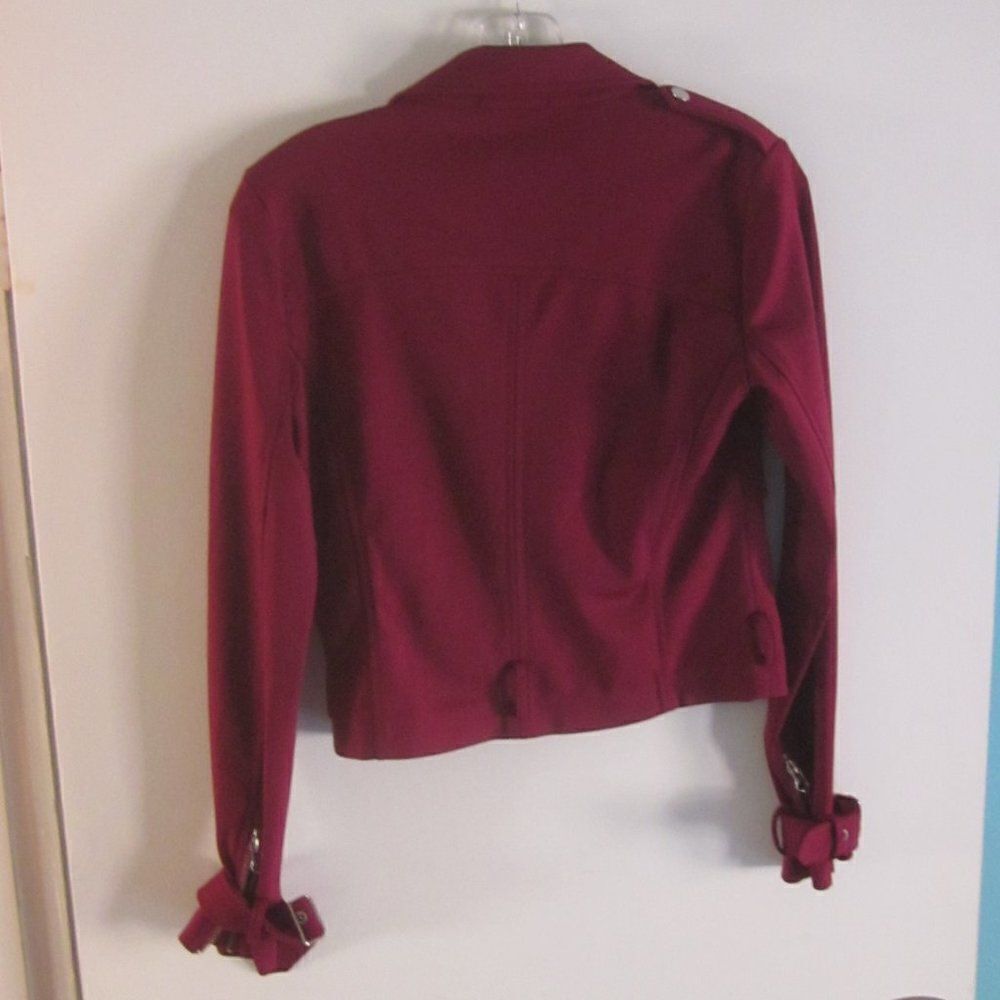NBD Womens Size S Red Bandage Knit Biker Cropped Jacket Zipper Front - Picture 7 of 10
